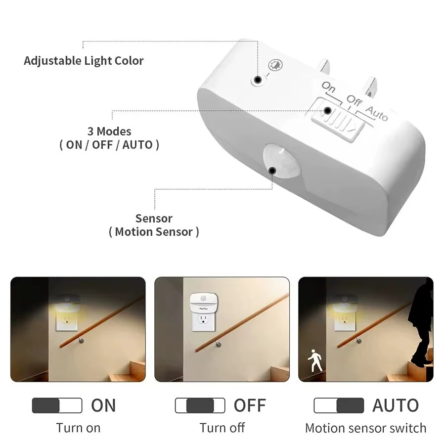 Motion Sensor LED Night Light – Wireless Plug Bedside Lamp 🌙✨